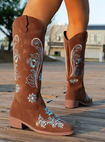 KissICON Women's Boots New Embroidered Long Tube Boots Low