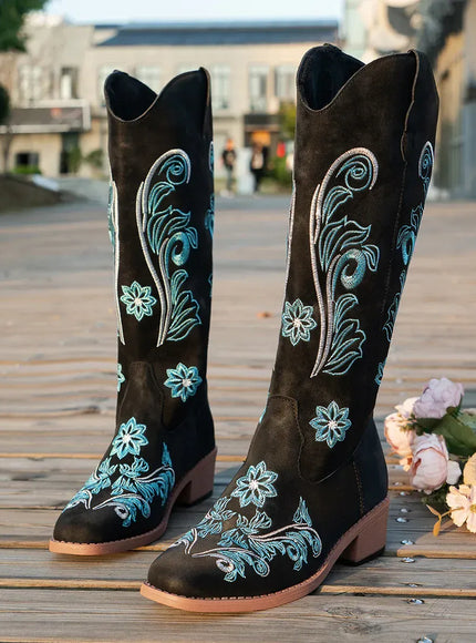KissICON Women's Boots New Embroidered Long Tube Boots Low