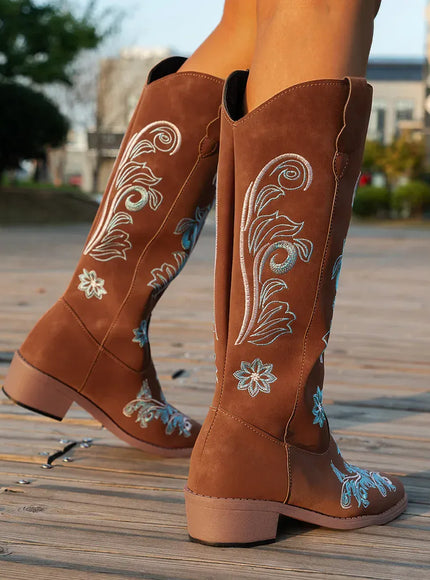 KissICON Women's Boots New Embroidered Long Tube Boots Low