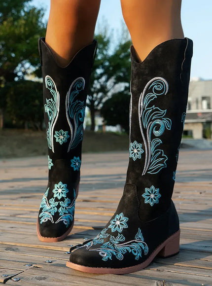 KissICON Women's Boots New Embroidered Long Tube Boots Low