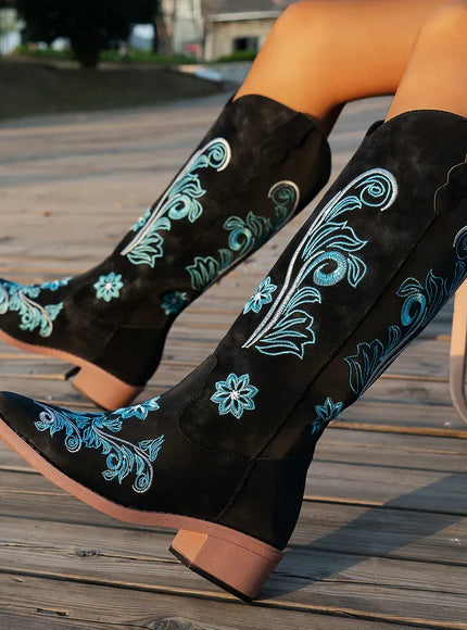 KissICON Women's Boots New Embroidered Long Tube Boots Low