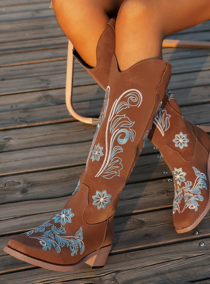 KissICON Women's Boots New Embroidered Long Tube Boots Low