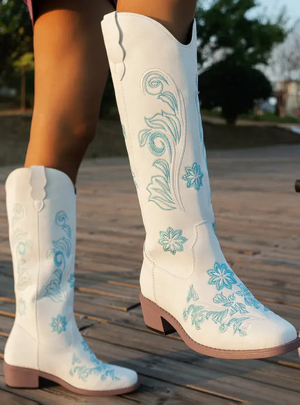 KissICON Women's Boots New Embroidered Long Tube Boots Low