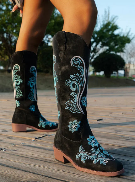 KissICON Women's Boots New Embroidered Long Tube Boots Low