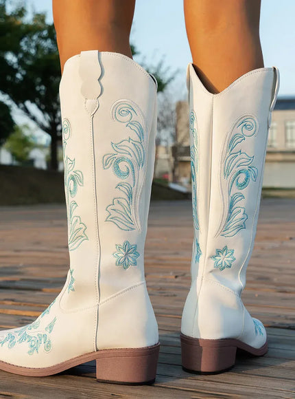 KissICON Women's Boots New Embroidered Long Tube Boots Low