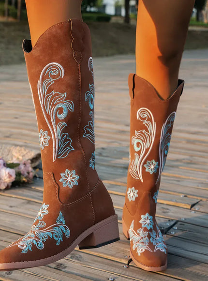 KissICON Women's Boots New Embroidered Long Tube Boots Low