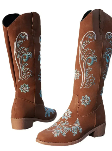 KissICON Women's Boots New Embroidered Long Tube Boots Low