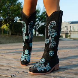 KissICON Women's Boots New Embroidered Long Tube Boots Low