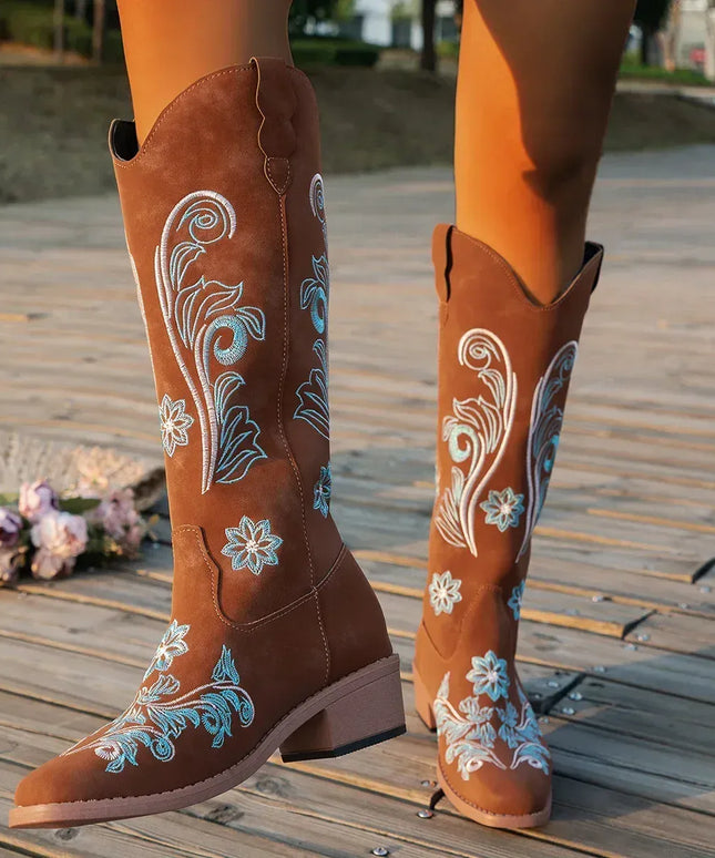 KissICON Women's Boots New Embroidered Long Tube Boots Low