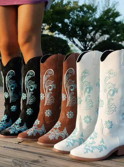 KissICON Women's Boots New Embroidered Long Tube Boots Low