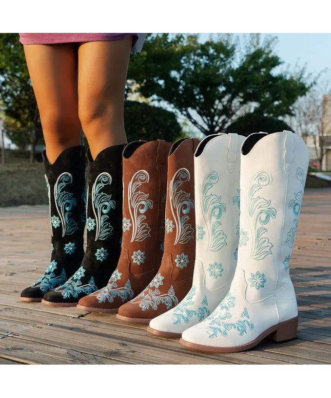 KissICON Women's Boots New Embroidered Long Tube Boots Low