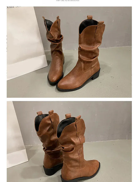 KissICON Women's Boots Winter 2024 Fashion Casual Low Heel