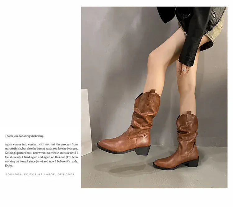 KissICON Women's Boots Winter 2024 Fashion Casual Low Heel