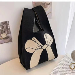 KissICON Women's Bow Handbags Knitted Wrist Bags Tote