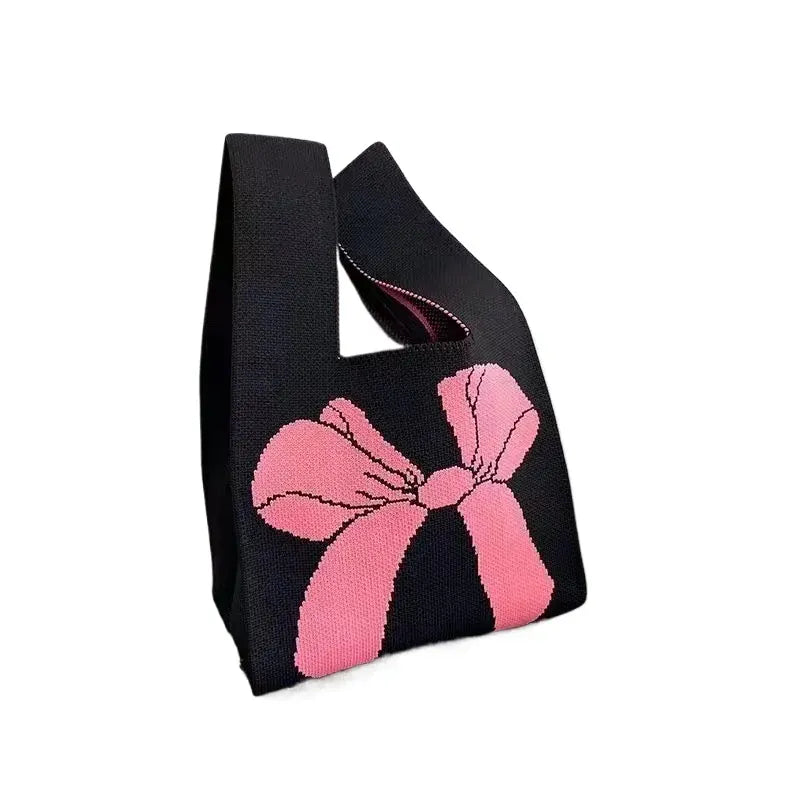 KissICON Women's Bow Handbags Knitted Wrist Bags Tote