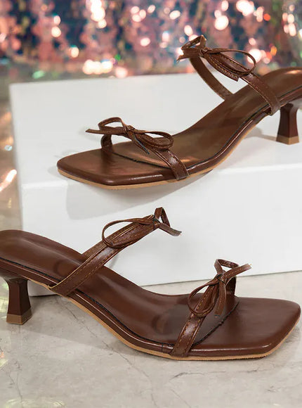 KissICON Women's Bowtie Decor High Heels Sandals Summer Brown