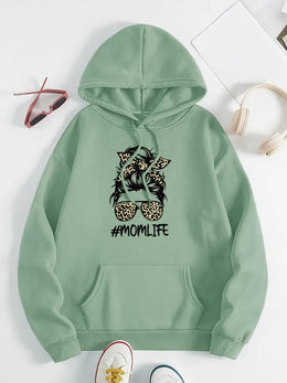 jkthpu-45 Women's Casual Beige Hoodie with Stylish Mom Life