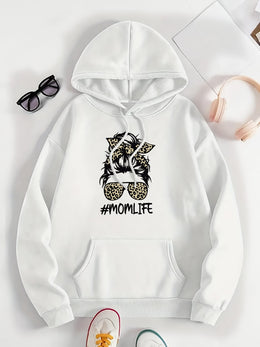 jkthpu-45 Women's Casual Beige Hoodie with Stylish Mom Life