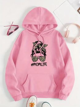 jkthpu-45 Women's Casual Beige Hoodie with Stylish Mom Life