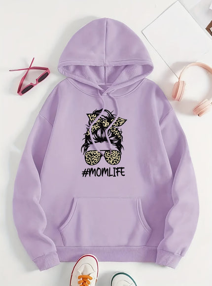 jkthpu-45 Women's Casual Beige Hoodie with Stylish Mom Life