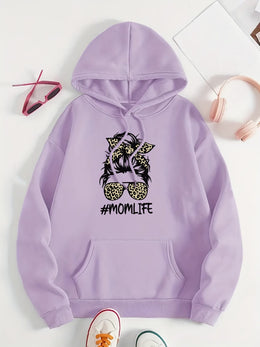 jkthpu-45 Women's Casual Beige Hoodie with Stylish Mom Life