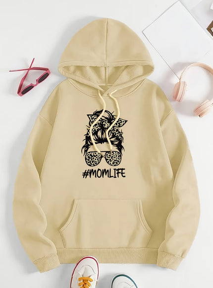 jkthpu-45 Women's Casual Beige Hoodie with Stylish Mom Life