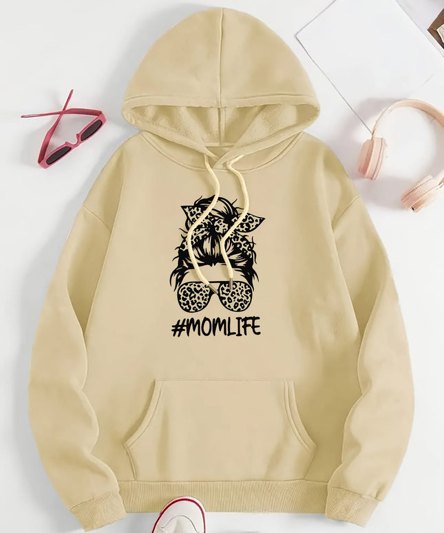 jkthpu-45 Women's Casual Beige Hoodie with Stylish Mom Life