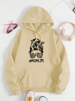 jkthpu-45 Women's Casual Beige Hoodie with Stylish Mom Life