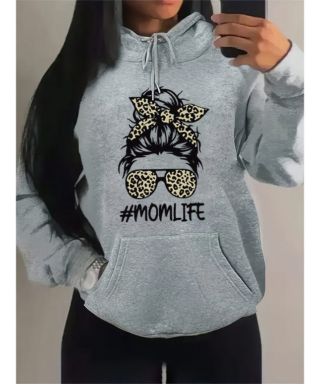 jkthpu-45 Women's Casual Beige Hoodie with Stylish Mom Life