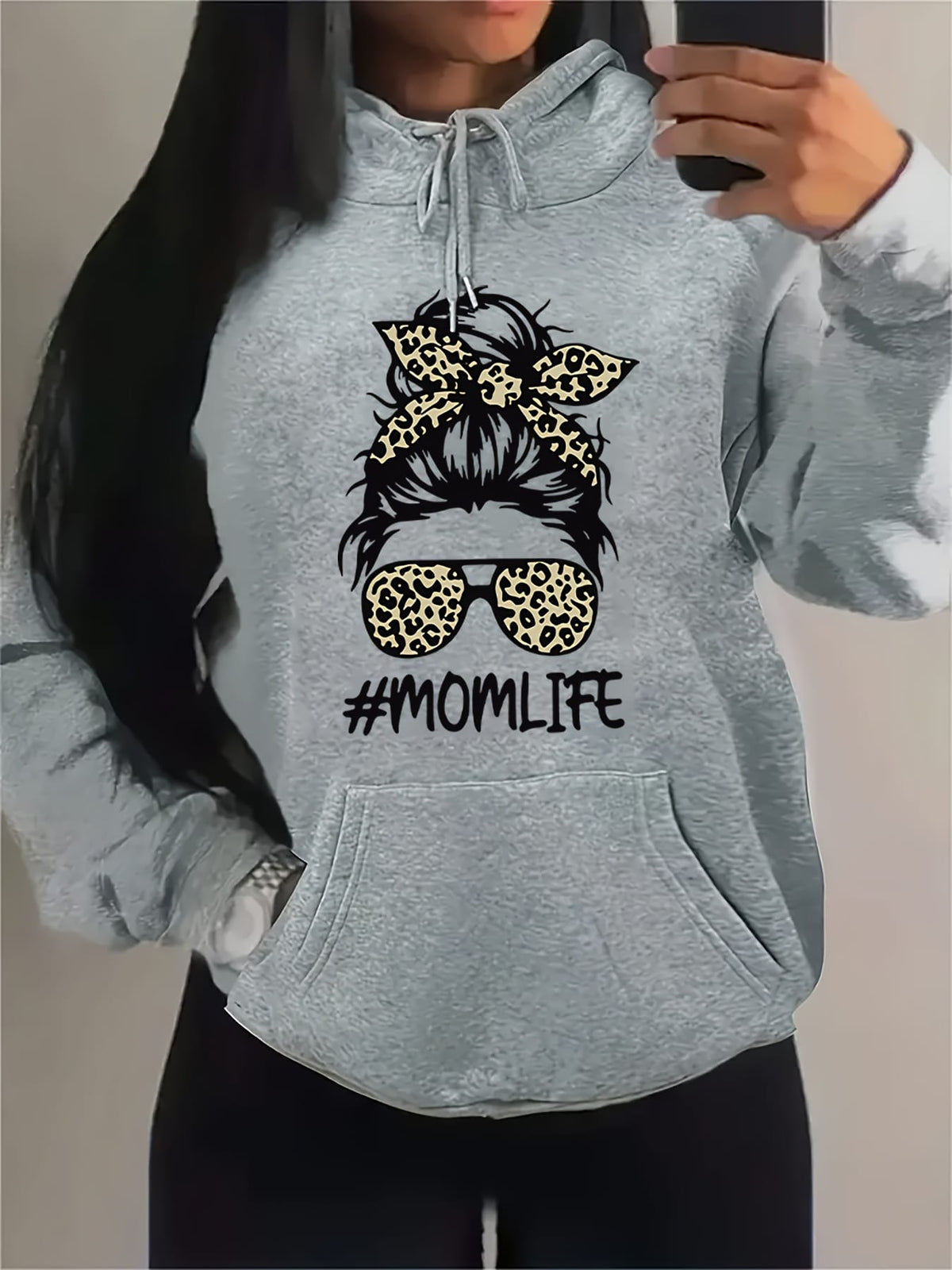 jkthpu-45 Women's Casual Beige Hoodie with Stylish Mom Life