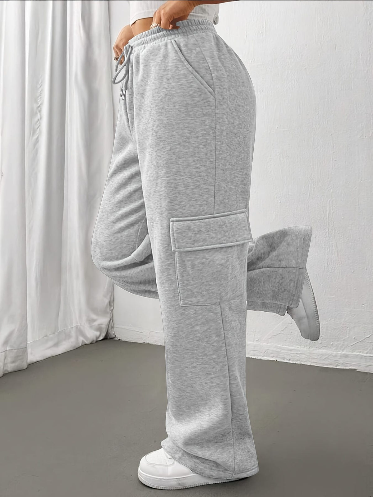 jkthpu-45 Women's Casual Straight-Leg Jogger Pants with Side Pockets