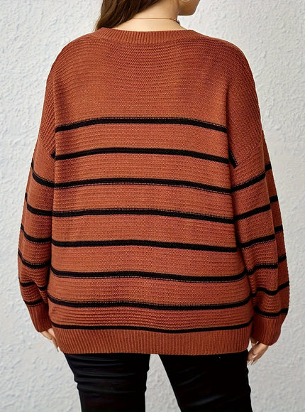 jkthpu-45 Women'S Casual Striped Crew Neck Pullover Sweater -