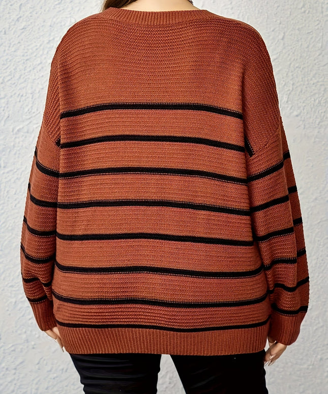 jkthpu-45 Women'S Casual Striped Crew Neck Pullover Sweater -