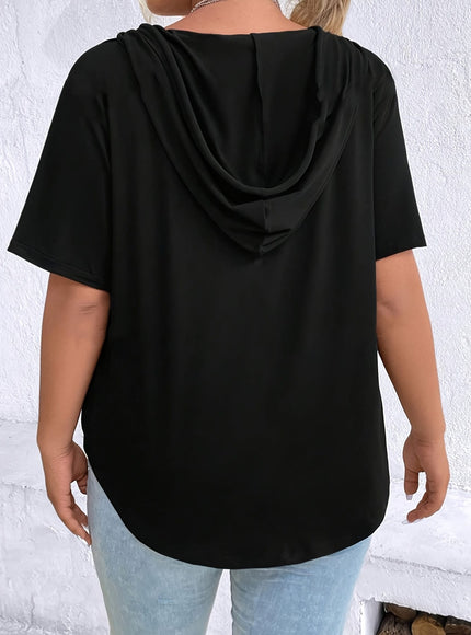 KissICON Women'S Casual V-Neck Hooded T-Shirt - Black, Short