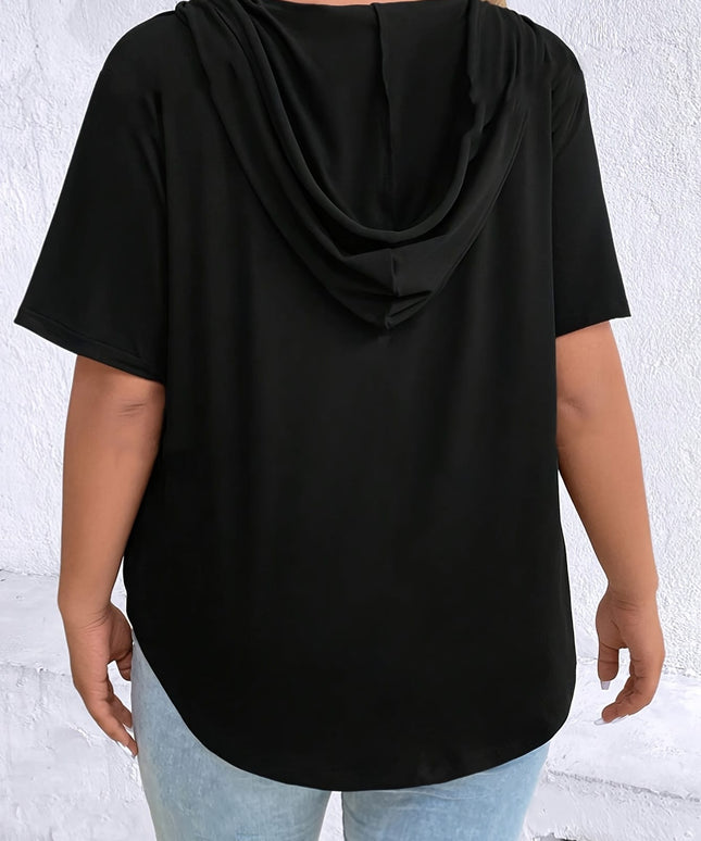 KissICON Women'S Casual V-Neck Hooded T-Shirt - Black, Short