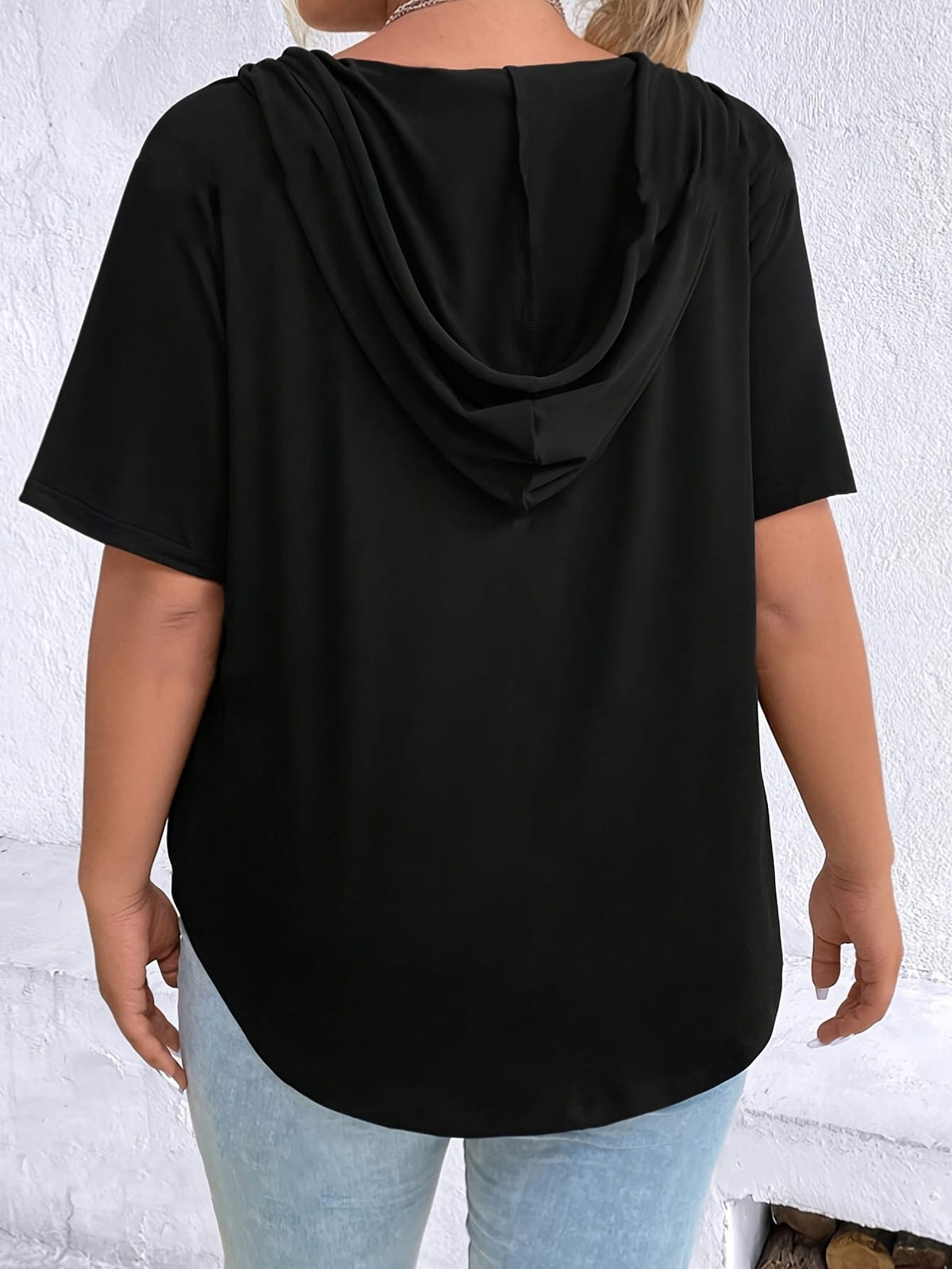 KissICON Women'S Casual V-Neck Hooded T-Shirt - Black, Short