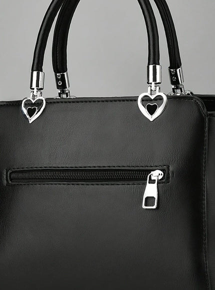 jkthpu-45 Women'S Chic Solid Color Handbag with Bow Accent, Adjustable Shoulder Strap, and Wristlet - Synthetic, Zip Closure, Casual Elegance, Versatile Tote for Everyday Use