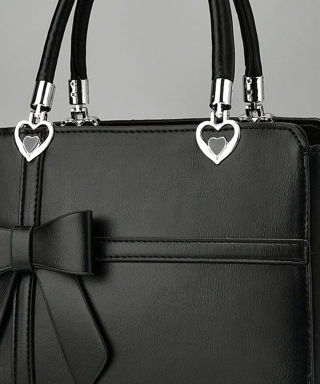 jkthpu-45 Women'S Chic Solid Color Handbag with Bow Accent, Adjustable Shoulder Strap, and Wristlet - Synthetic, Zip Closure, Casual Elegance, Versatile Tote for Everyday Use