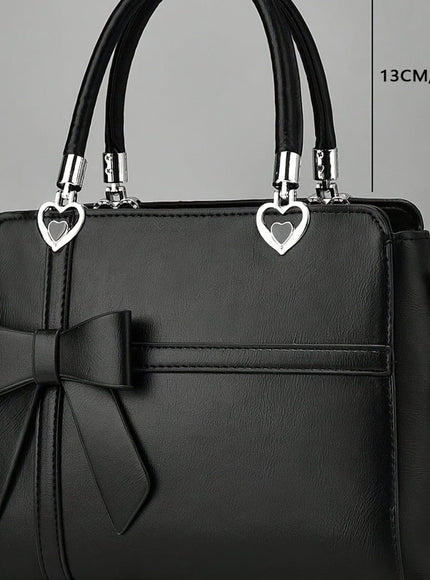 jkthpu-45 Women'S Chic Solid Color Handbag with Bow Accent, Adjustable Shoulder Strap, and Wristlet - Synthetic, Zip Closure, Casual Elegance, Versatile Tote for Everyday Use