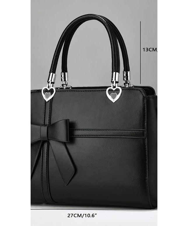 jkthpu-45 Women'S Chic Solid Color Handbag with Bow Accent, Adjustable Shoulder Strap, and Wristlet - Synthetic, Zip Closure, Casual Elegance, Versatile Tote for Everyday Use
