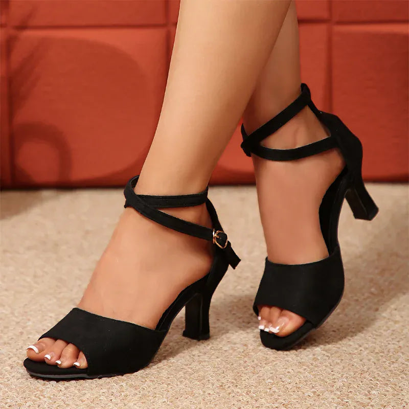 KissICON Women's Classics High Heels Sandals Flock Ankle Buckle