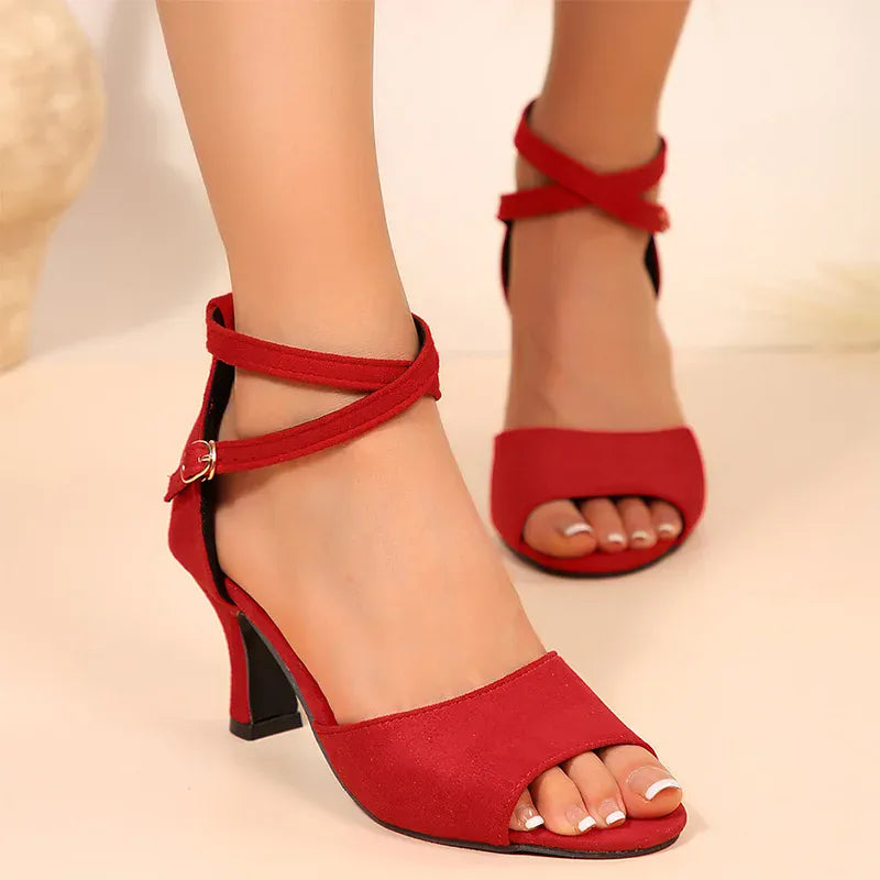 KissICON Women's Classics High Heels Sandals Flock Ankle Buckle