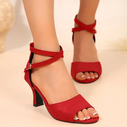 KissICON Women's Classics High Heels Sandals Flock Ankle Buckle