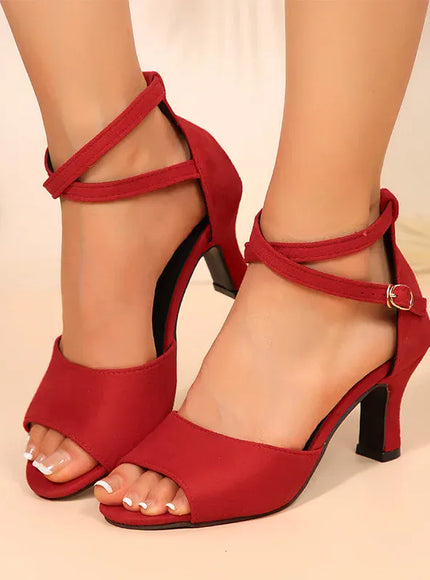 KissICON Women's Classics High Heels Sandals Flock Ankle Buckle
