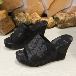 KissICON Women's Concise Embroider Wedges Sandals Summer Comfort Thick