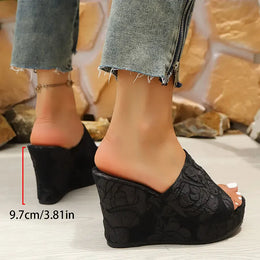 KissICON Women's Concise Embroider Wedges Sandals Summer Comfort Thick