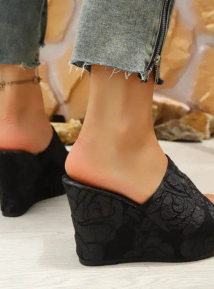 KissICON Women's Concise Embroider Wedges Sandals Summer Comfort Thick
