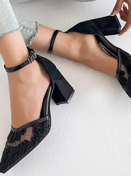KissICON Women's Concise Mesh High Heel Sandals Embroider Decor