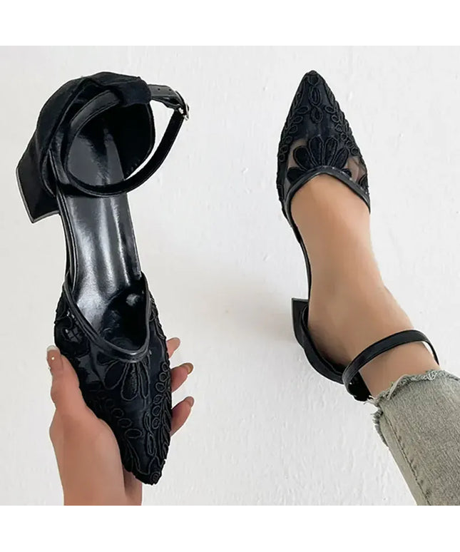 KissICON Women's Concise Mesh High Heel Sandals Embroider Decor