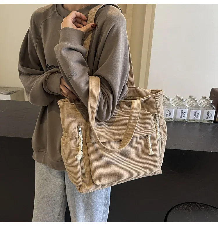 KissICON Women's Corduroy Multi-pocket Shoulder Handbag – Commuting